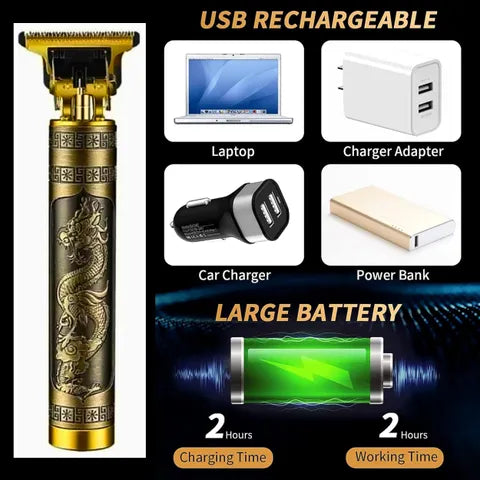 Stylish Golden USB Rechargeable Trimmer with Free Digital Watch