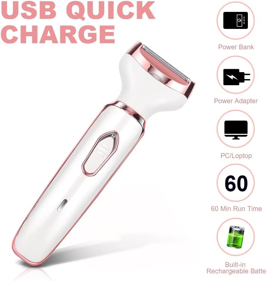 4 in 1 Electric Razor for Women, Lady Electric Shaver Hair Remover for Face Legs Nose Underarm, Portable Bikini Trimmer Wet & Dry Cordless Hair Removal Trimmer