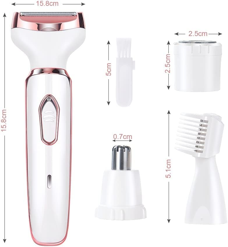 4 in 1 Electric Razor for Women, Lady Electric Shaver Hair Remover for Face Legs Nose Underarm, Portable Bikini Trimmer Wet & Dry Cordless Hair Removal Trimmer