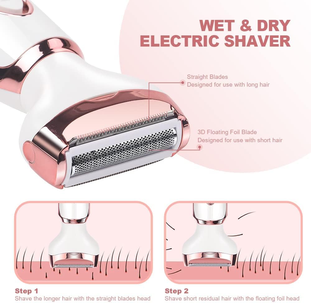 4 in 1 Electric Razor for Women, Lady Electric Shaver Hair Remover for Face Legs Nose Underarm, Portable Bikini Trimmer Wet & Dry Cordless Hair Removal Trimmer